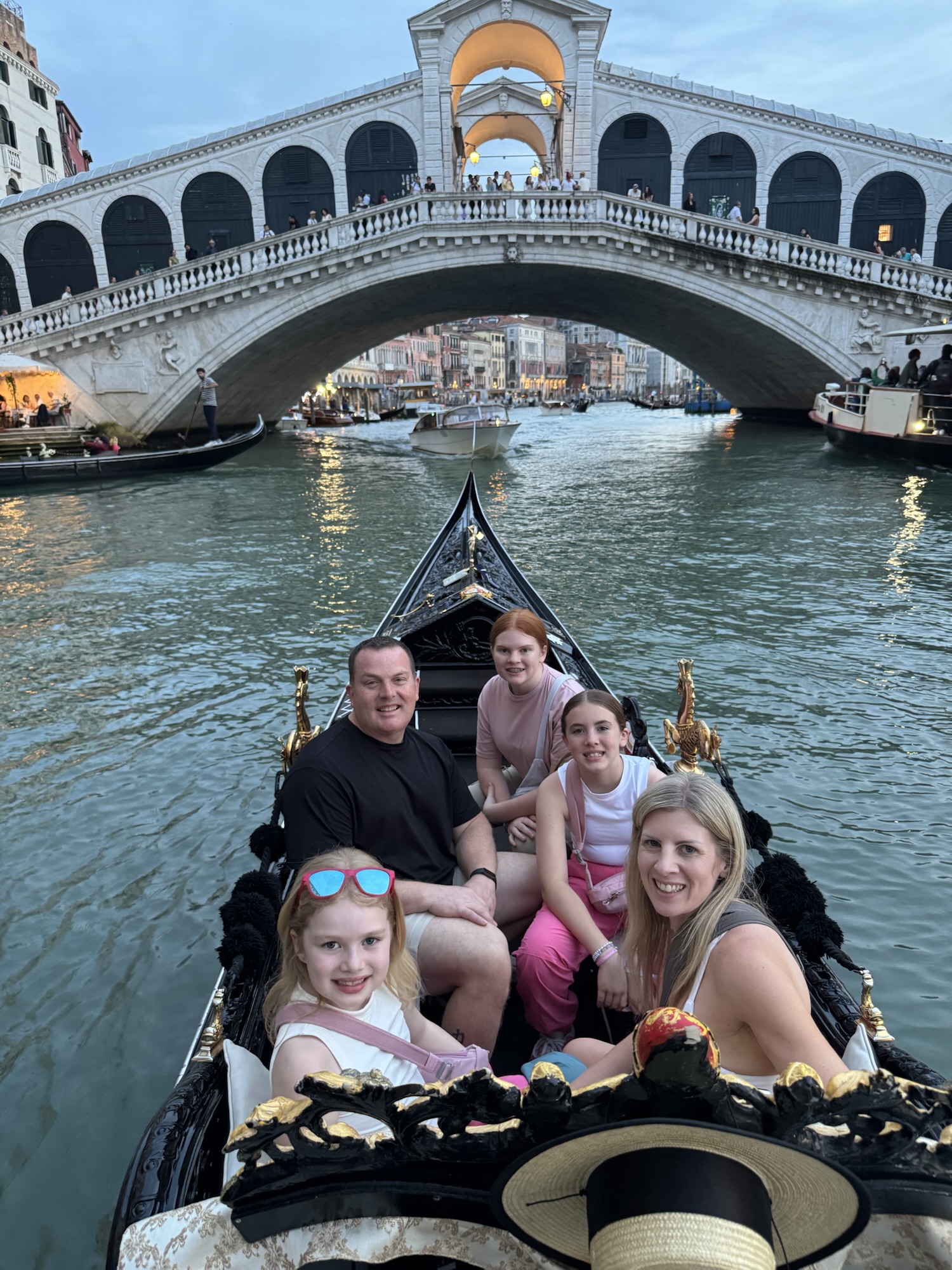 Family gondola ride in Venice