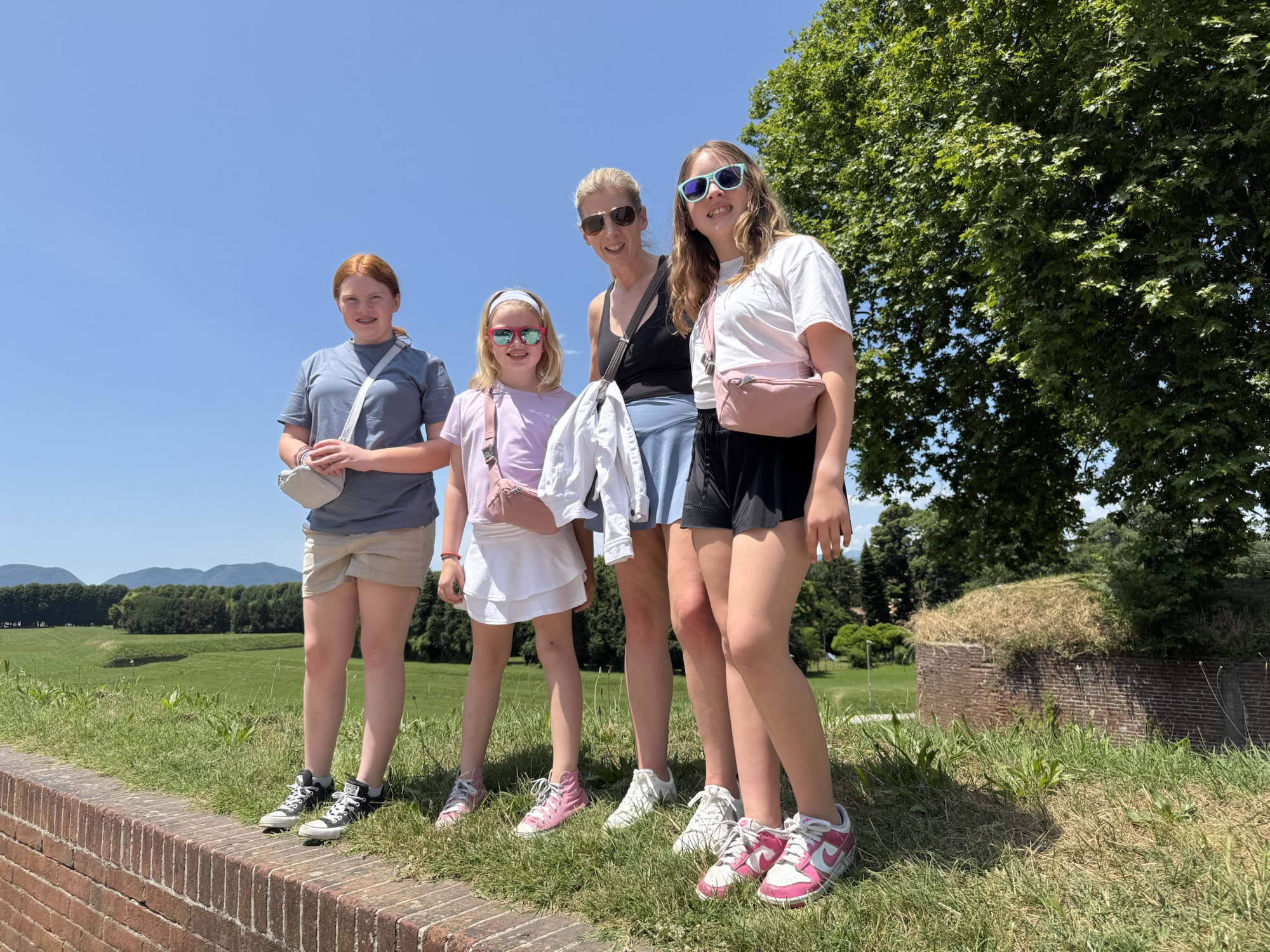 Family walking the Lucca walls