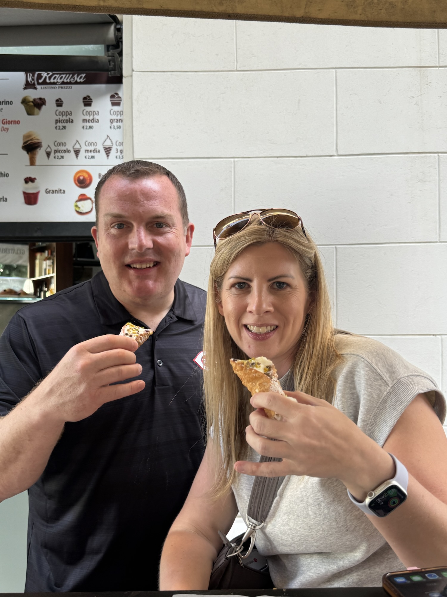 Family eating Sicilian cannoli